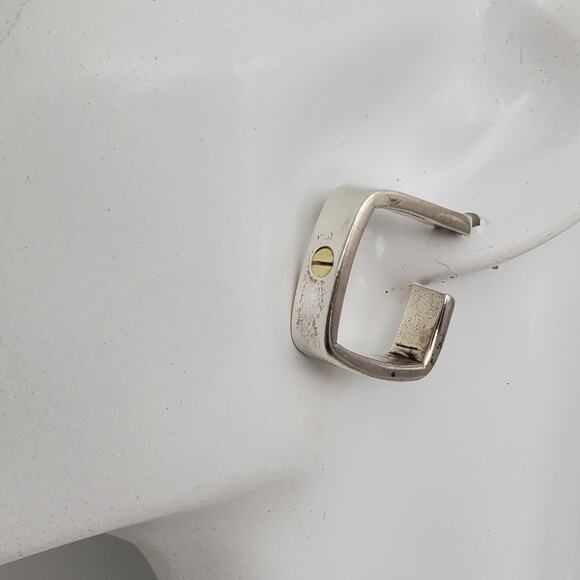 Vintage Mexican Sterling Silver Earrings Taxco 925 Hoops Modernist Brass Rivet - Picture 9 of 12